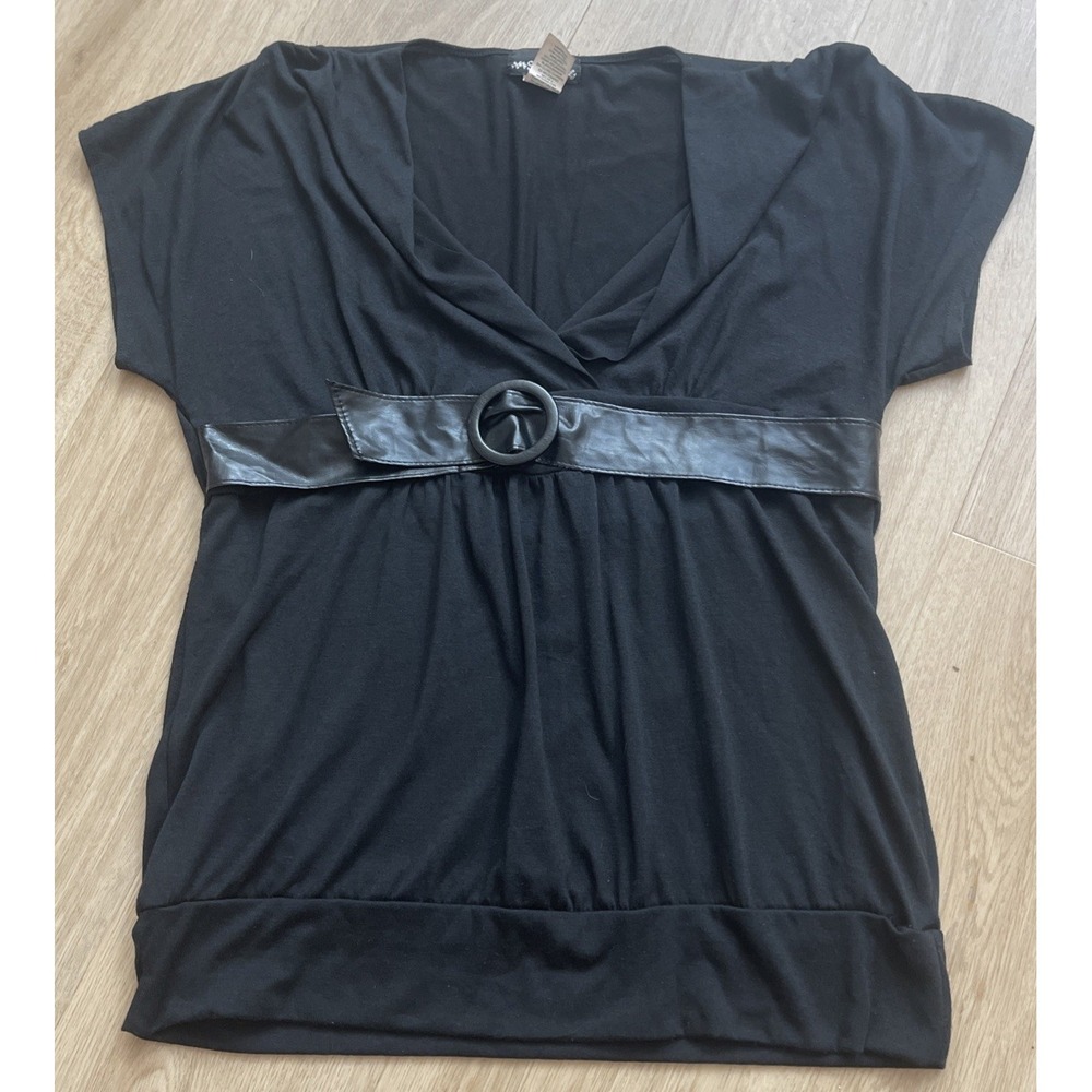 Vintage Sixteen V Black Top with Buckle Women's Large Tribal